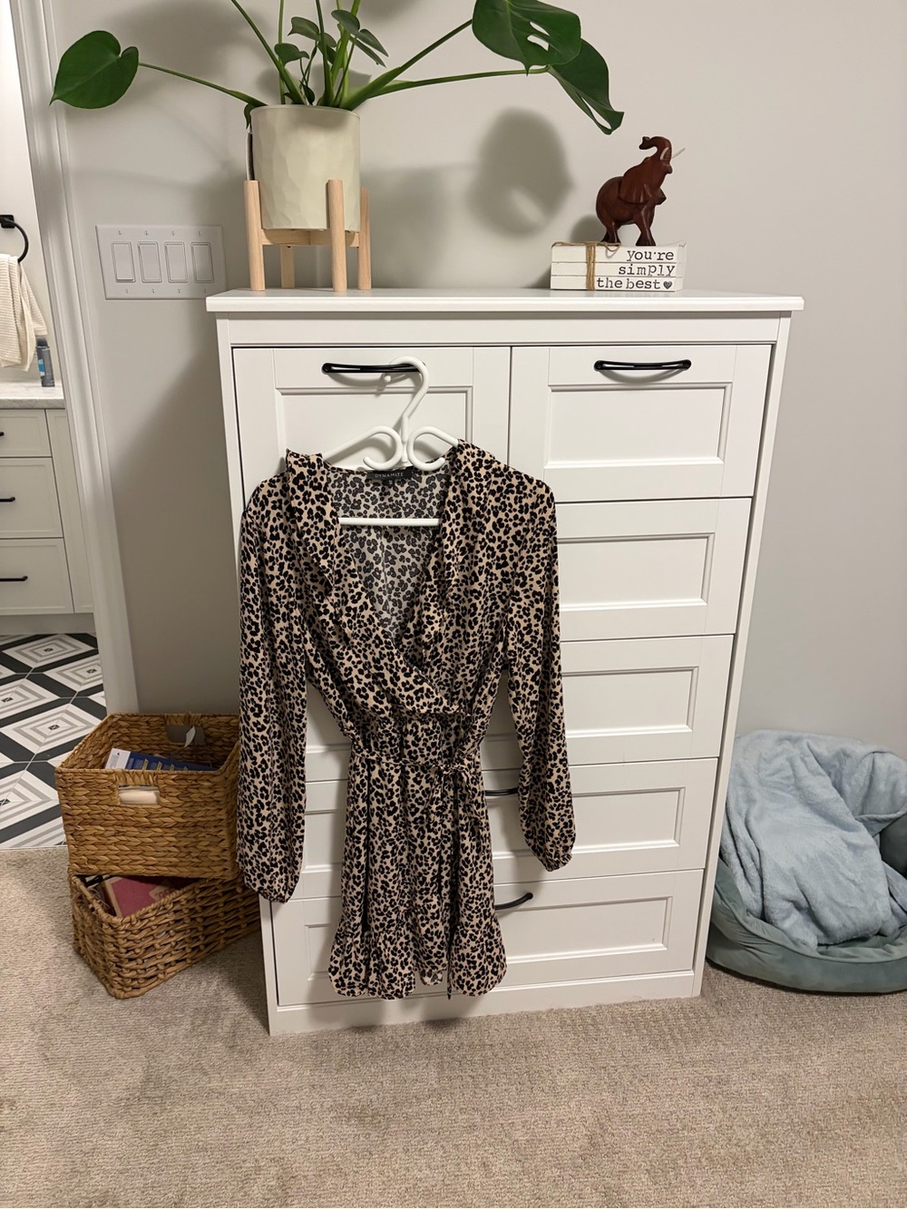 Dynamite Leopard Print Mini Wrap Dress - Taupe & Black